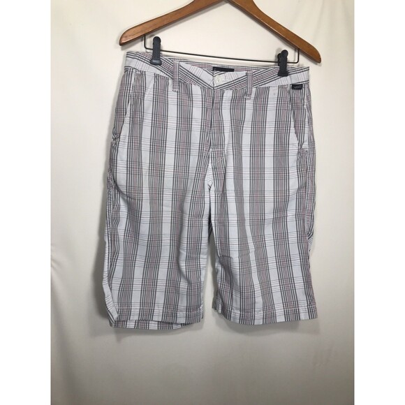 Vans Shorts Mens 30 White Gray Plaid Cotton Chino 11 in Inseam Street Skate Logo - Picture 1 of 7